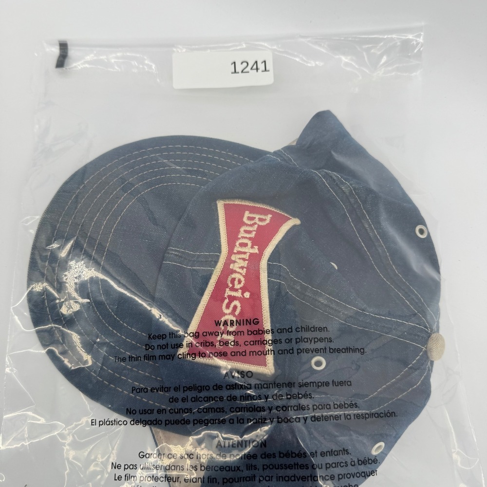 Budweiser Hat Mens OS Blue Denim Vintage Snapback Made in USA Bowtie Logo - Picture 6 of 6